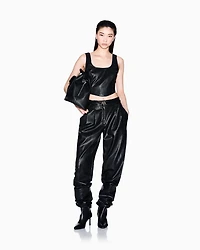Armani Exchange - Faux-Leather Cropped Trousers, Woman, Black, Size:
