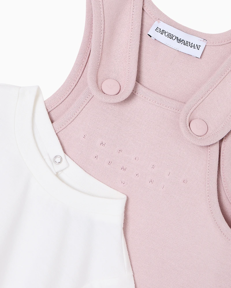 Emporio Armani - Interlock jersey dungarees and T-shirt set, Girl, Pink, Size: