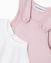 Emporio Armani - Interlock jersey dungarees and T-shirt set, Girl, Pink, Size: