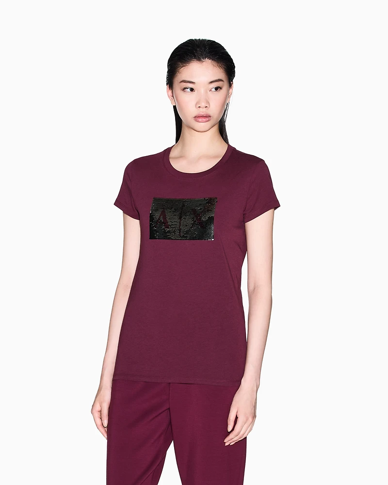 Armani Exchange - Slim fit T-shirt stretch cotton jersey, Woman, Burgundy, Size: