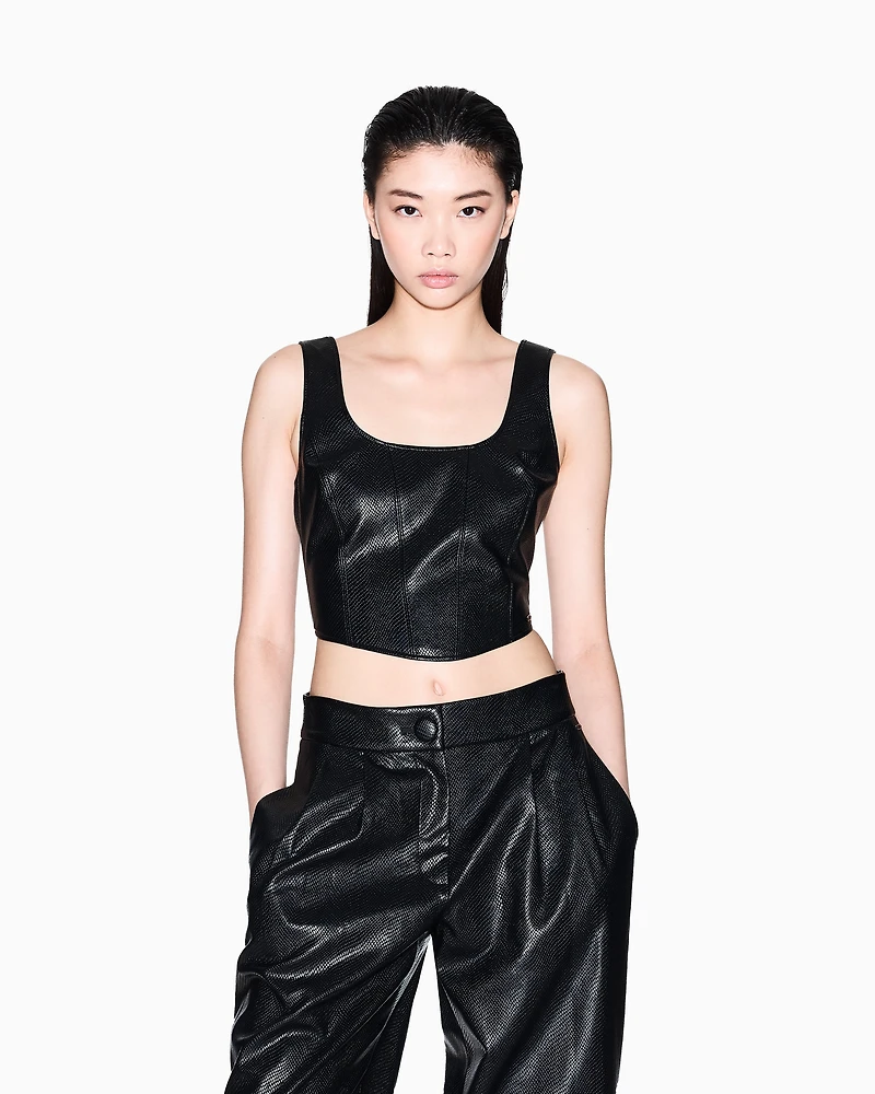 Armani Exchange - Faux leather top, Woman, Black, Size: