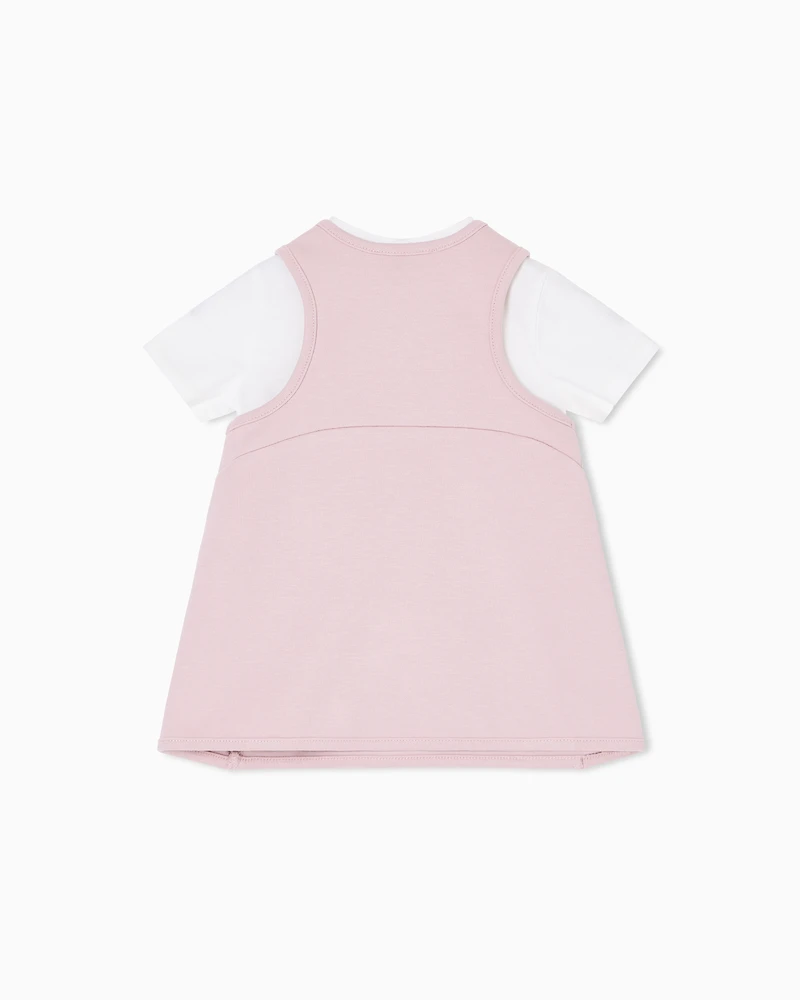 Emporio Armani - Interlock jersey dungarees and T-shirt set, Girl, Pink, Size:
