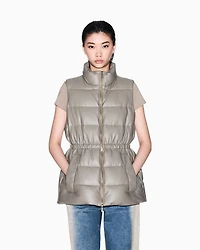 Padded sleeveless jacket with a coated effect