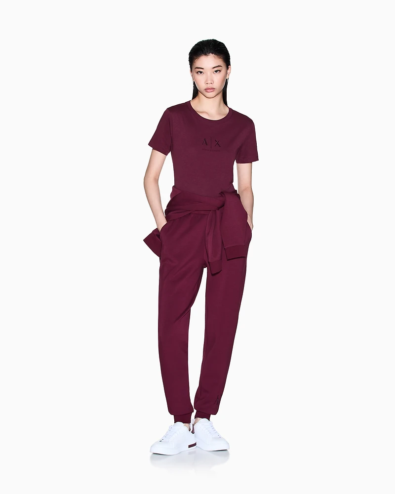 Armani Exchange - Regular fit T-shirt with glitter logo, Woman, Burgundy, Size:
