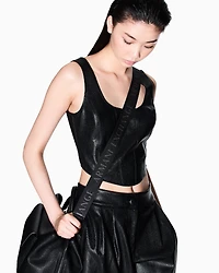 Faux leather trousers with pleats