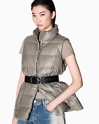 Padded sleeveless jacket with a coated effect