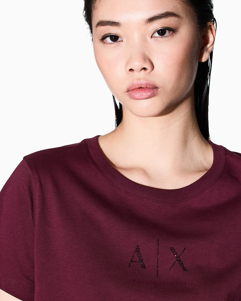 Armani Exchange - Regular fit T-shirt with glitter logo, Woman, Burgundy, Size: