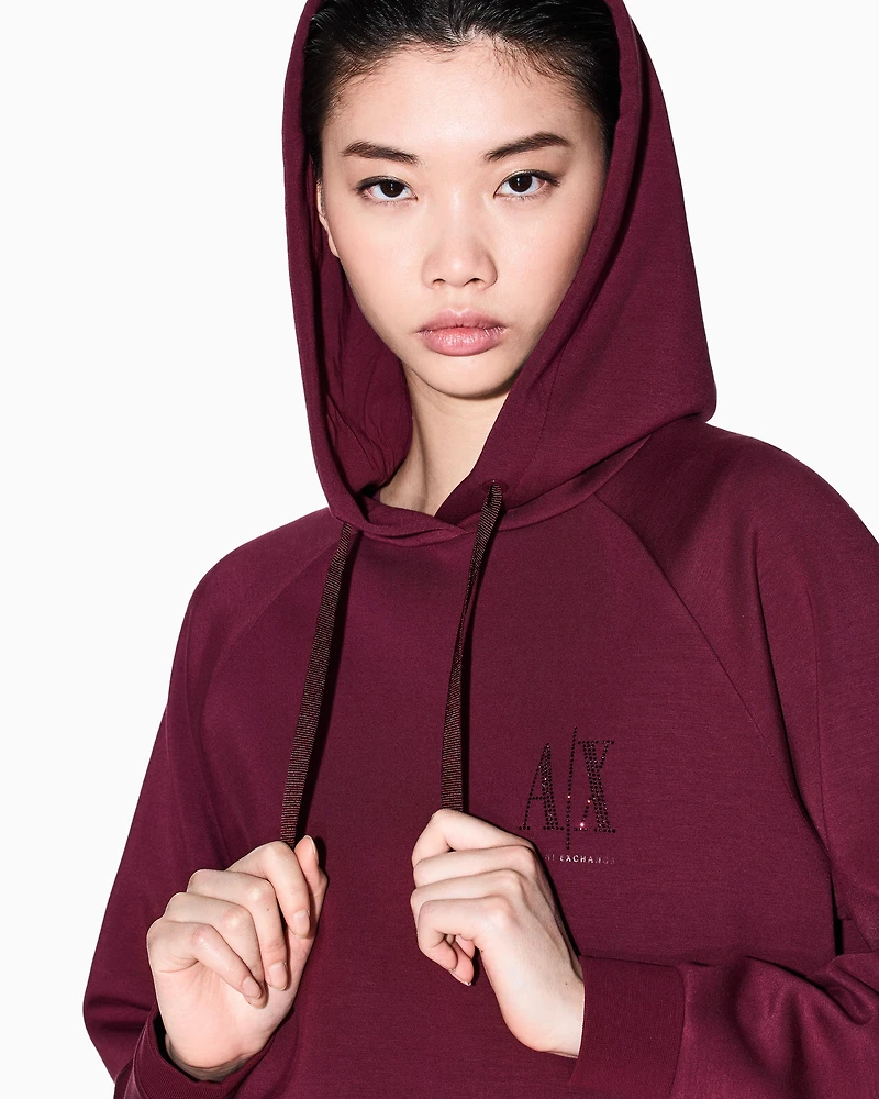 Armani Exchange - Glitter Logo Hoodie, Woman, Burgundy, Size:
