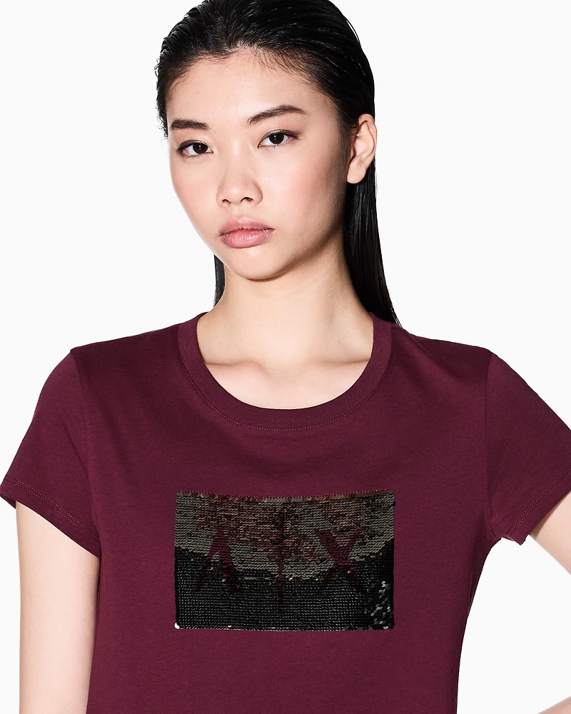 Armani Exchange - Slim fit T-shirt stretch cotton jersey, Woman, Burgundy, Size: