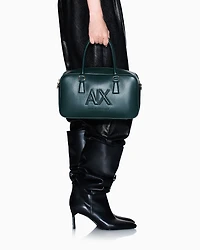 Armani Exchange - TOP HANDLE SHOULDER BAG WITH EMBOSSED LOGO, Woman, Green, Size: TU