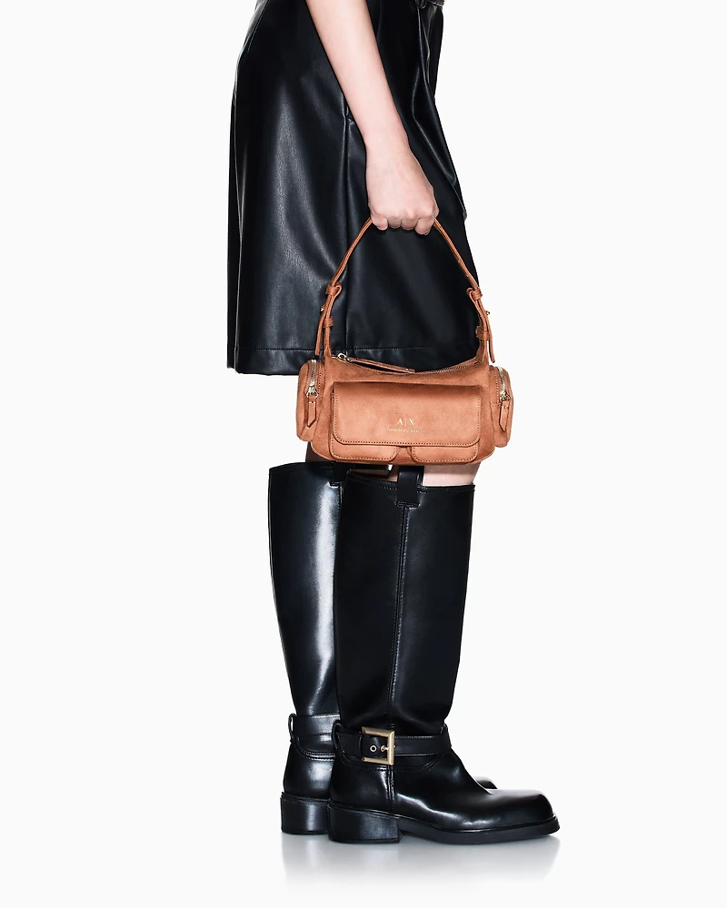 Armani Exchange - Large shoulder bag with side pockets, Woman, Camel, Size: TU