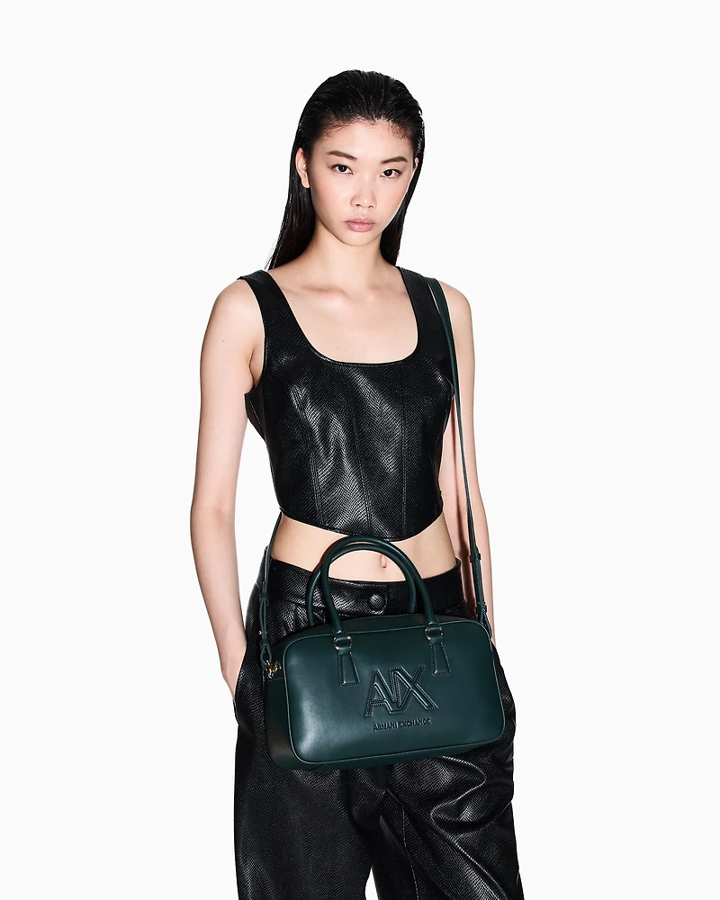 Armani Exchange - TOP HANDLE SHOULDER BAG WITH EMBOSSED LOGO, Woman, Green, Size: TU