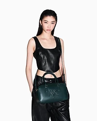 Armani Exchange - TOP HANDLE SHOULDER BAG WITH EMBOSSED LOGO, Woman, Green, Size: TU