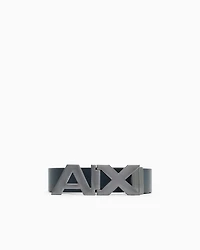 Armani Exchange - Reversible leather belt with satin metal logo buckle, Man, Blue, Size: