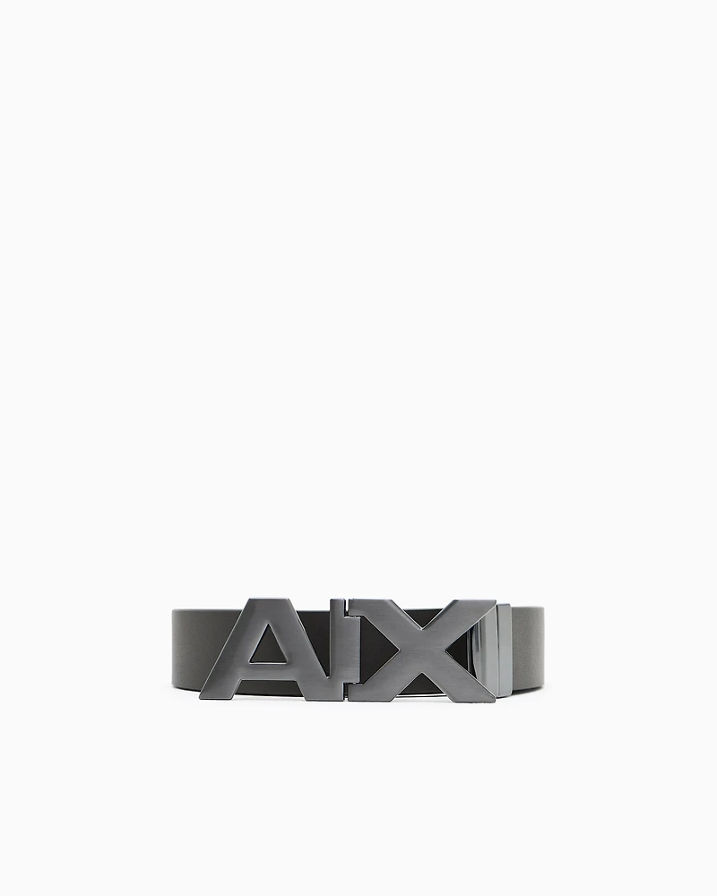 Armani Exchange - Reversible leather belt with satin metal logo buckle, Man, Brown, Size: