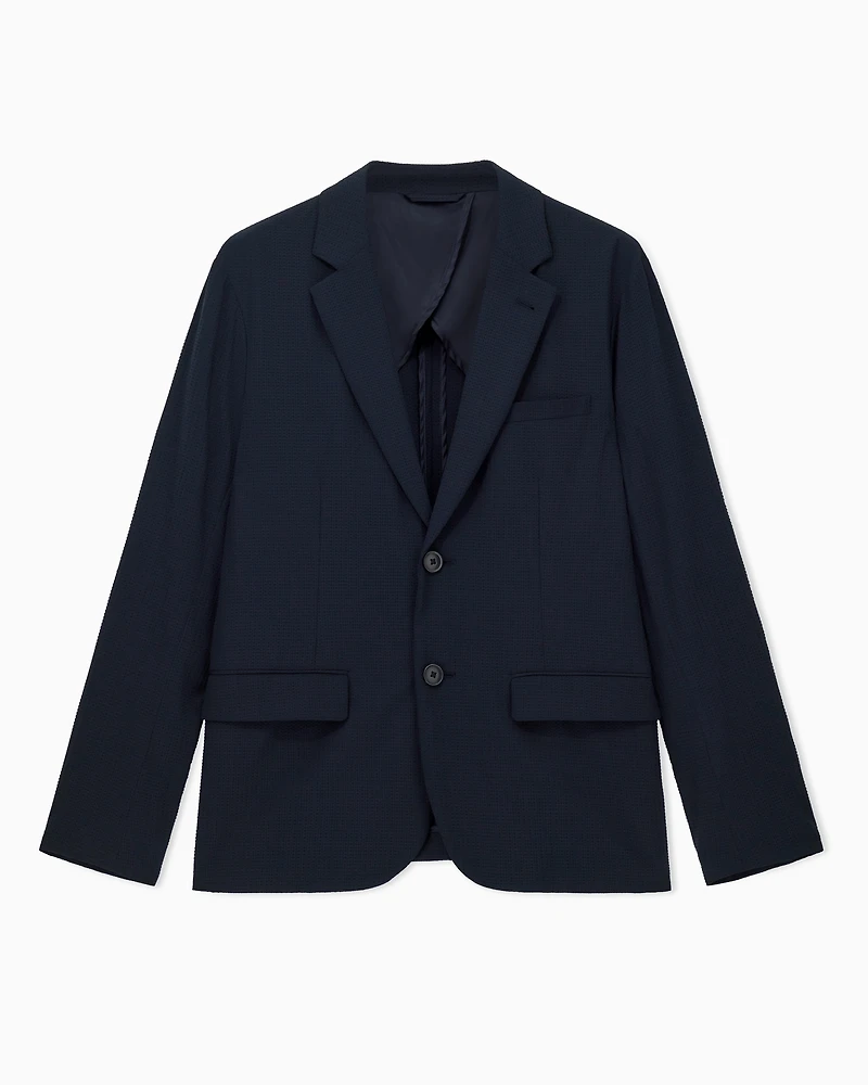 Armani Exchange - Stretch seersucker jacket, Man, Navy Blue, Size: