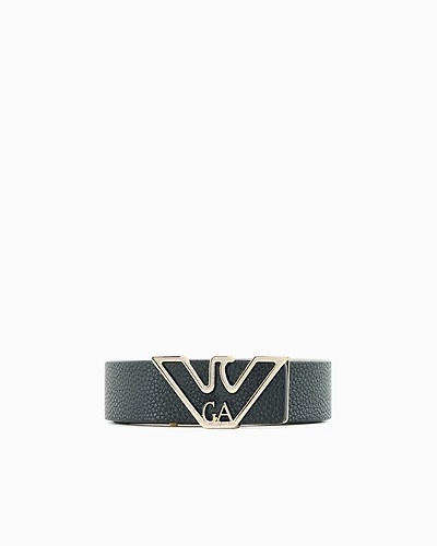 Emporio Armani - Belt with deer-print eagle plate, Woman, Black, Size: