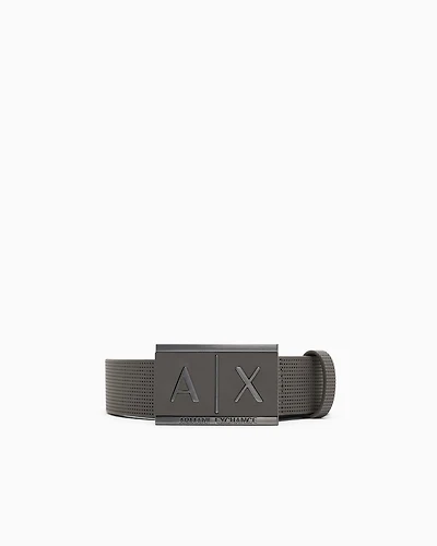 Armani Exchange - Leather belt with rectangular buckle, Man, Grey, Size: