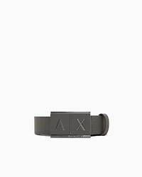 Leather belt with rectangular buckle