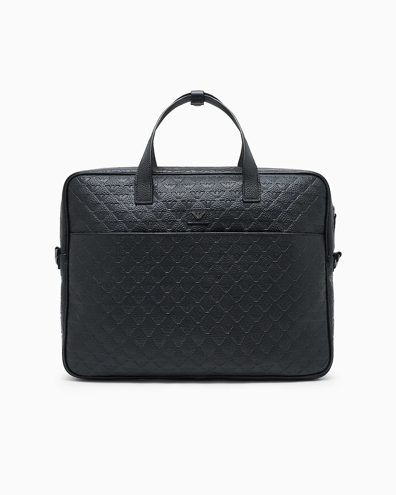 Emporio Armani - Business bag in leather with all-over embossed eagle , Man, Black, Size: TU