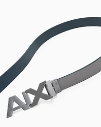 Armani Exchange - Reversible leather belt with satin metal logo buckle, Man, Blue, Size: