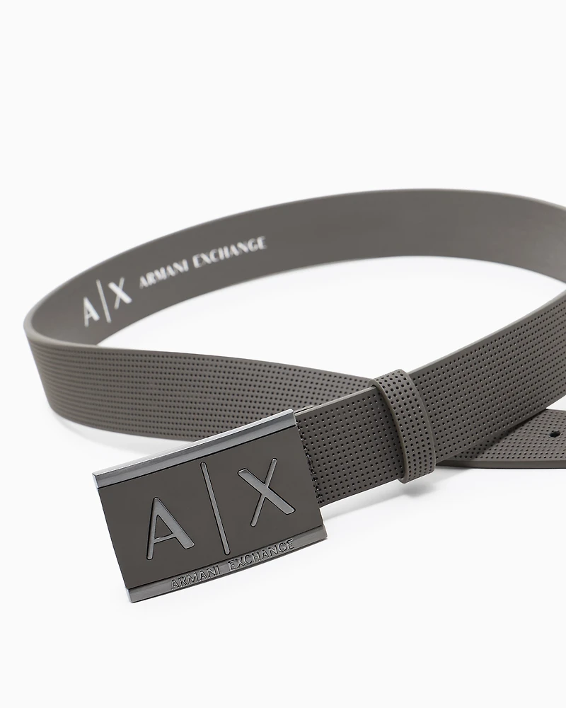 Leather belt with rectangular buckle