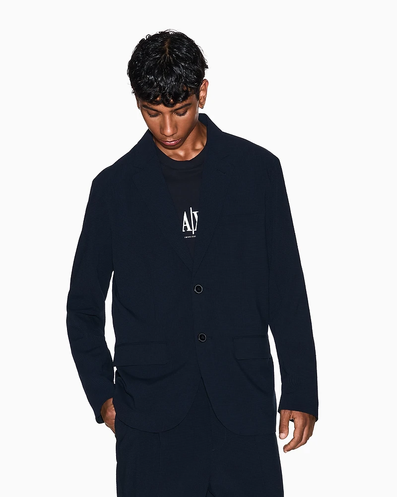 Armani Exchange - Stretch seersucker jacket, Man, Navy Blue, Size: