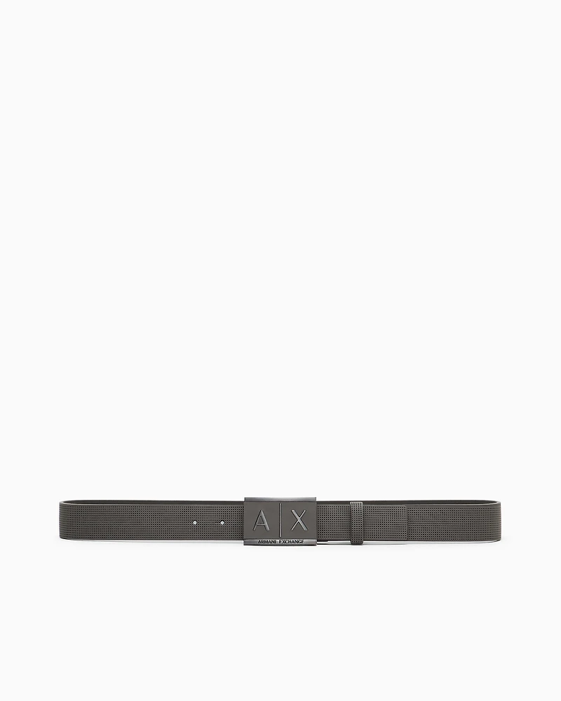 Leather belt with rectangular buckle