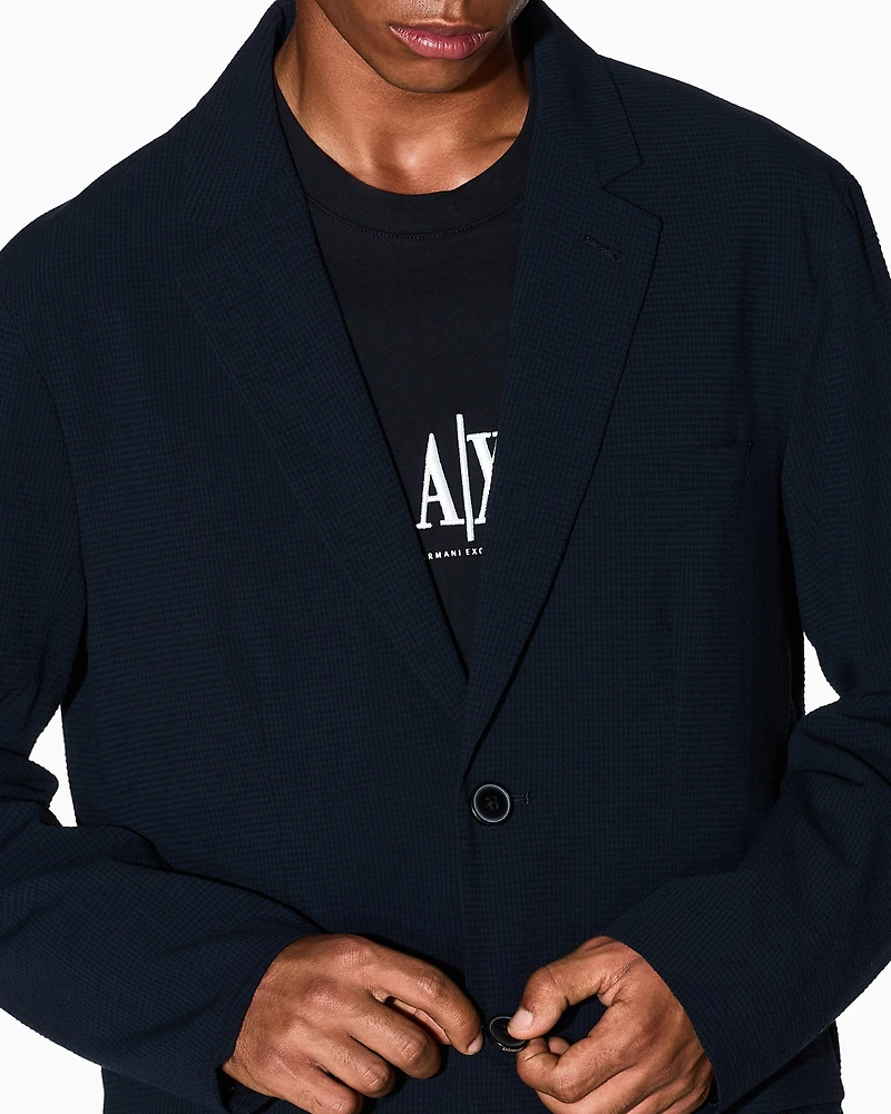 Armani Exchange - Stretch seersucker jacket, Man, Navy Blue, Size: