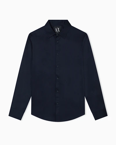 Armani Exchange - Long-sleeved stretch cotton shirt, Man, Navy_blue, Size:
