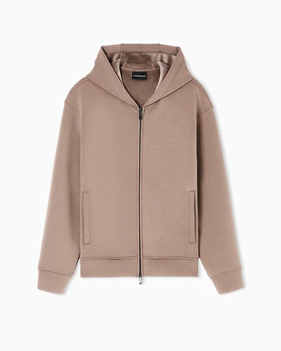 Emporio Armani - ASV Lyocell-blend bonded jersey zip-up sweatshirt with hood, Man, Beige, Size: