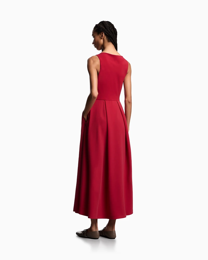 Emporio Armani - Technical cady sleeveless dress with pleats, Woman, Red, Size: