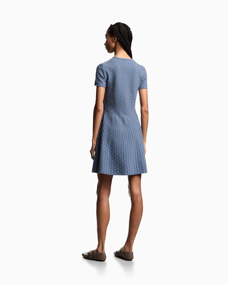 Emporio Armani - Polka-dot jacquard viscose plain-knit short dress, Woman, Light Blue, Size: