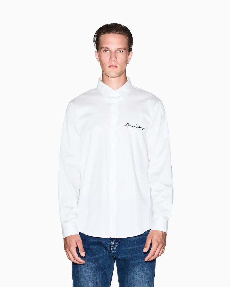 Armani Exchange - Regular fit shirt with embroidered logo, Man, White, Size: