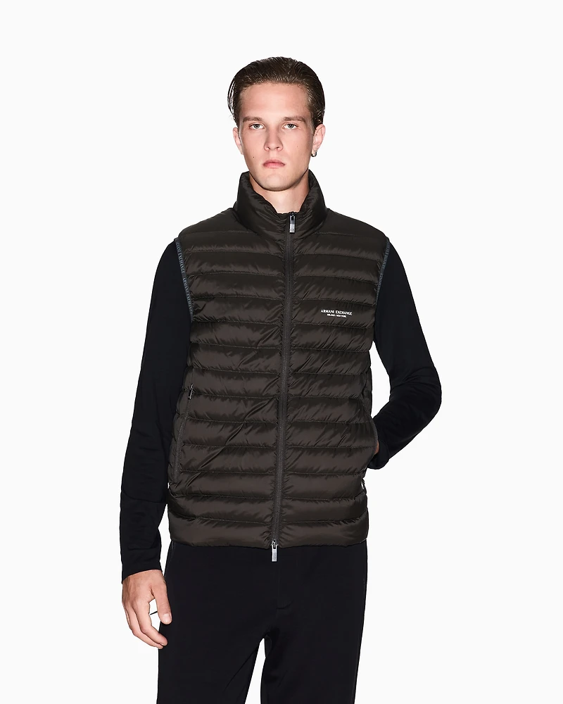 Armani Exchange - Full zip sleeveless down jacket, Man, Brown, Size: