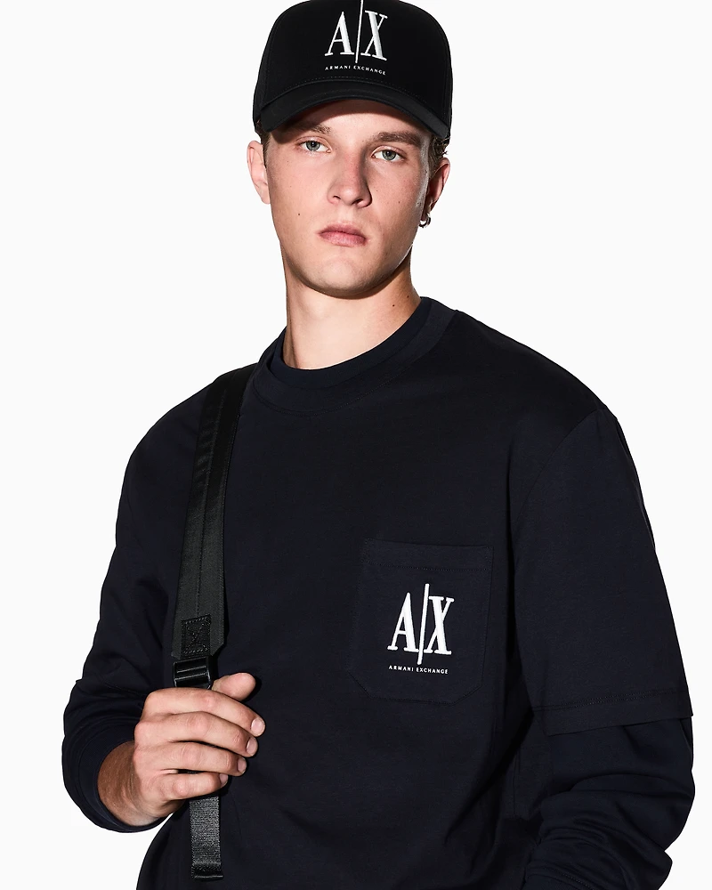 Armani Exchange - Regular fit T-shirt with pocket and logo, Man, Navy Blue, Size: