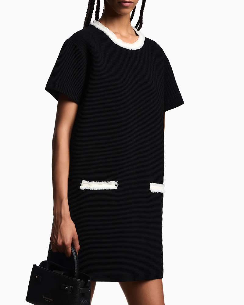 Emporio Armani - Ottoman fabric dress with fringed details, Woman, Black, Size: