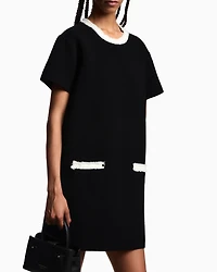 Emporio Armani - Ottoman fabric dress with fringed details, Woman, Black, Size: