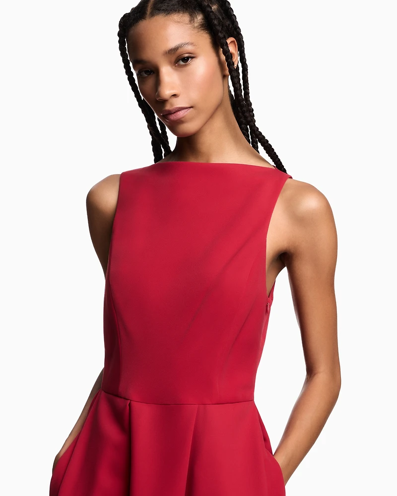 Emporio Armani - Technical cady sleeveless dress with pleats, Woman, Red, Size: