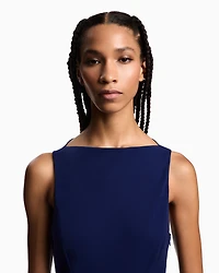 Emporio Armani - Technical cady sleeveless dress with pleats, Woman, Blue, Size: