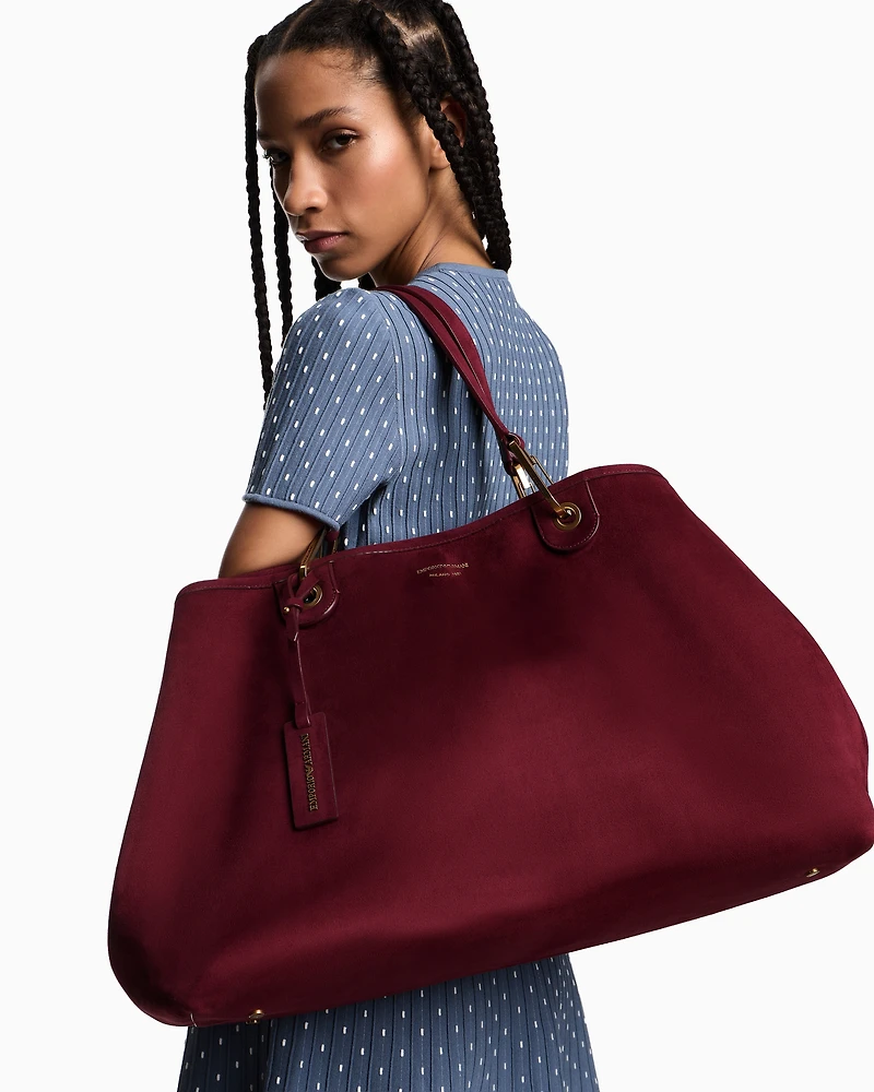 Emporio Armani - Faux suede large MyEA shopper bag, Woman, Red, Size: TU