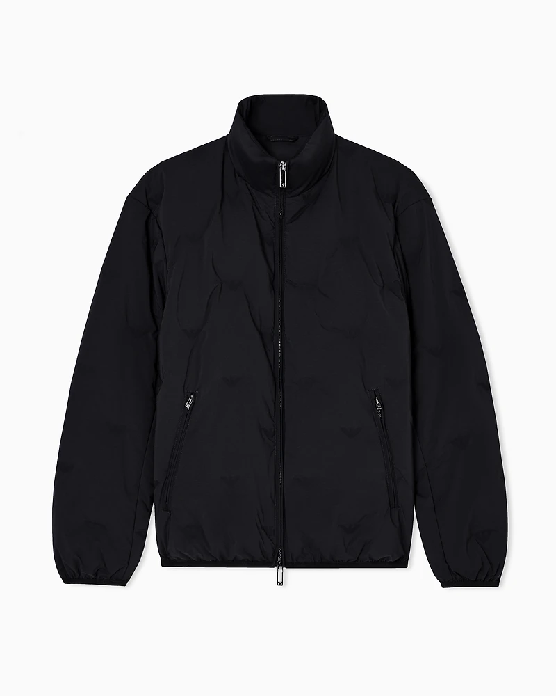 Emporio Armani - Full-zip nylon down jacket with inlaid all-over micro eagles, Man, Black, Size: