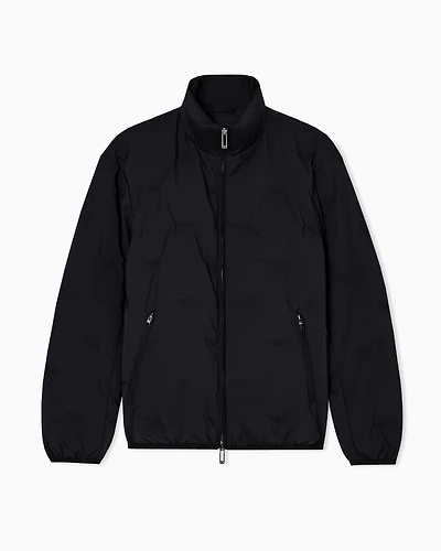 Emporio Armani - Full-zip nylon down jacket with inlaid all-over micro eagles, Man, Black, Size: