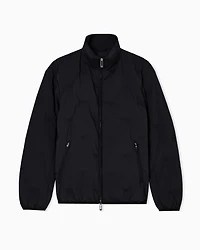 Emporio Armani - Full-zip nylon down jacket with inlaid all-over micro eagles, Man, Black, Size: