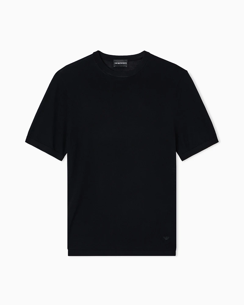 Emporio Armani - Short-sleeved jumper a seamless plain-knit virgin wool, Man, Black, Size: