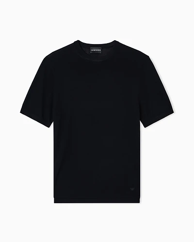 Emporio Armani - Short-sleeved jumper a seamless plain-knit virgin wool, Man, Black, Size: