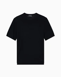 Emporio Armani - Short-sleeved jumper a seamless plain-knit virgin wool, Man, Black, Size: