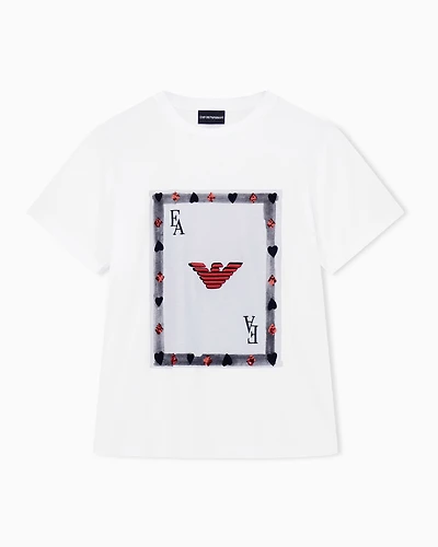 Emporio Armani - Supima jersey T-shirt with Jeu de Cartes print, Woman, White, Size:
