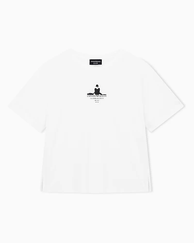 Emporio Armani - ASV Icon lightweight jersey T-shirt with print, Woman, White, Size: