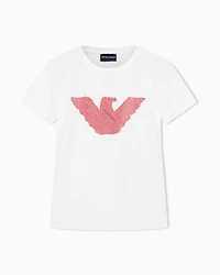 Emporio Armani - ASV stretch-jersey slim-fit T-shirt with oversized eagle pattern, Woman, White, Size: